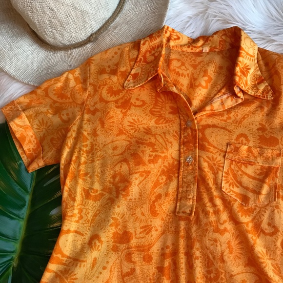 1970s Vintage Floral Groovy Collared Short Sleeve - Picture 4 of 10